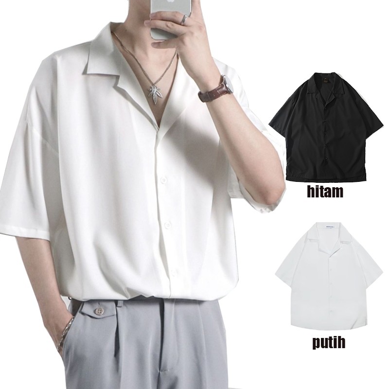 Dark Icon Kemeja Oversize Pria Plain Vintage Shirts Men Kemeja Cowok Korean Style Lengan Pendek Baju