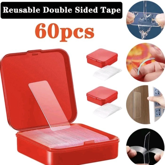 

[TG39] double tape bening isi 60 pcs kuat sticker gel 2 sisi stiker tansparan