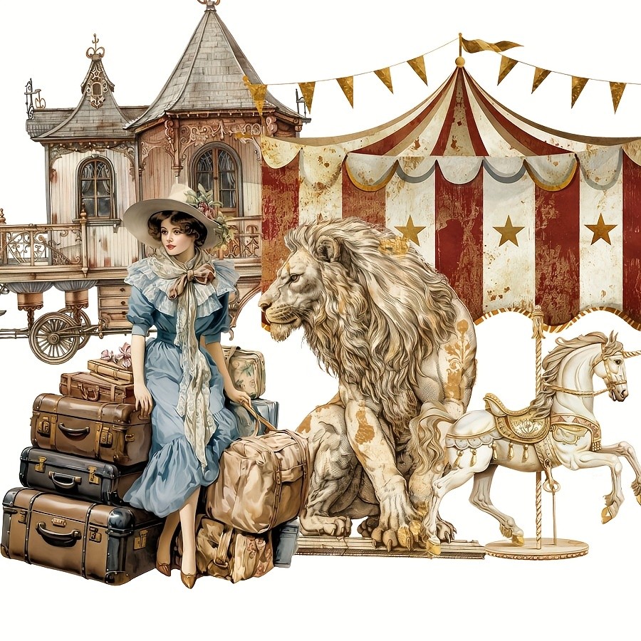 

JAIIMAN 81-102pcs Art Sticker Circus and Middle Ages with Tourist, Clown, Circus Tent Patterns, for Crafting, Scrapbooking,Decor