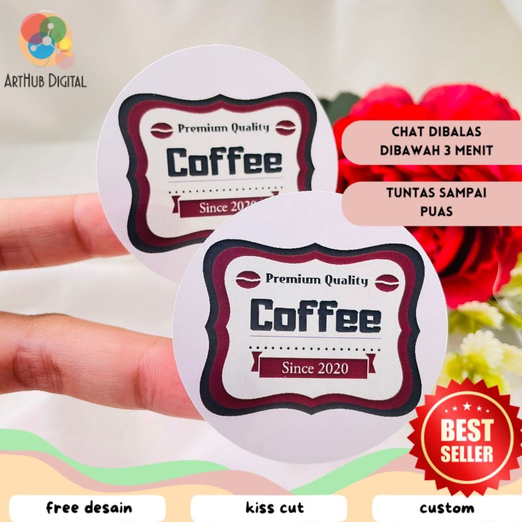 

AHD 2-4 Sticker Label Bulat Tema Kopi Stiker Minuman Coffe Free Desain Custom Logo Coffee
