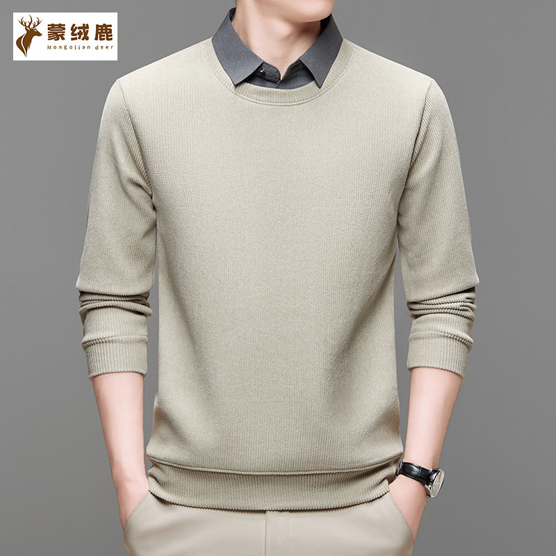 lintas b  kaos lengan panjang pria kerah bergaris palsu dua potong kemeja kerah paruh baya kaos  pri