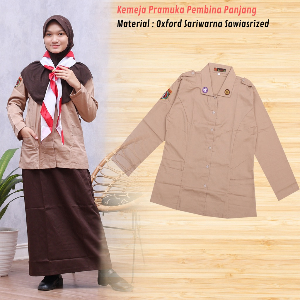 CUCI GUDANG SANIA AGUNG - Seragam Sekolah Baju Atasan Kemeja Coklat Susu Pramuka SMA Pembina Saku 2 