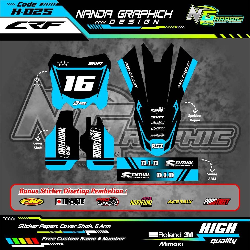 Stiker Papan Spakbor CRF Arm Shok Variasi Honda CRF 150L Free Bebas Custom Ganti Nomor Warna Nama