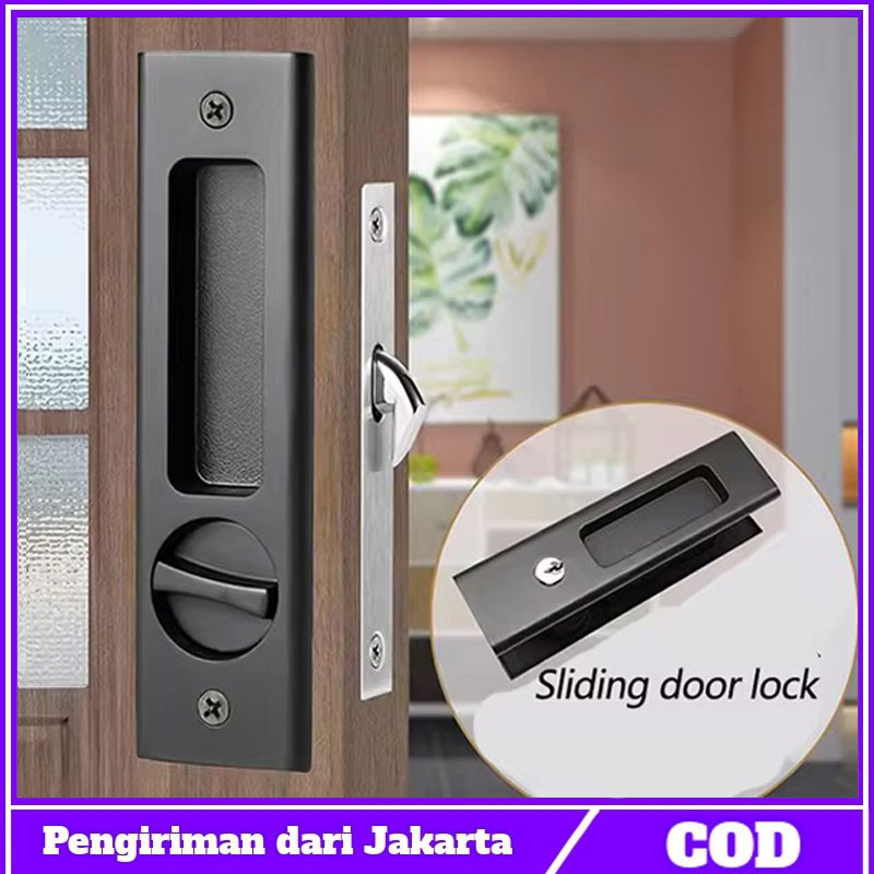 siap - Hitam Kunci Pintu Sliding Geser Set Kabinet Interior Invisible Sliding Door Lock Latch Handle