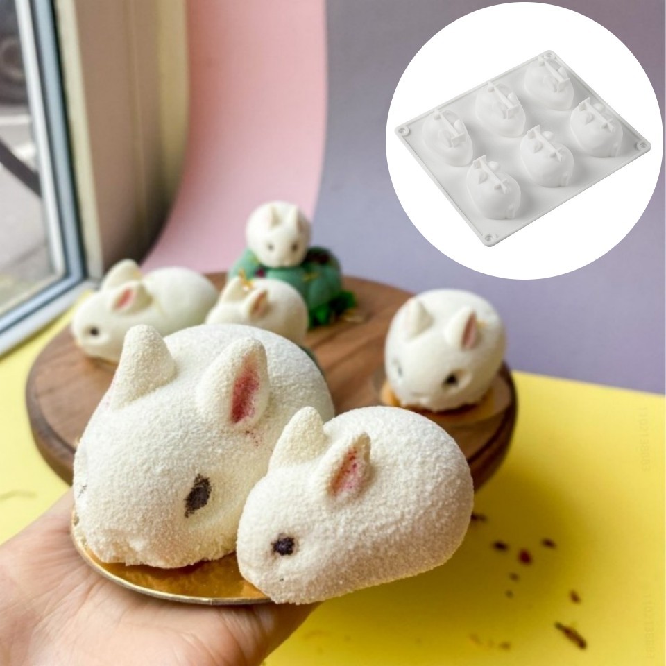 Silicone Rabbit Mold 6-cavity Gummy Rabbit Mold Chocolate Cake Mold Mousse Cake Decoration Dessert B
