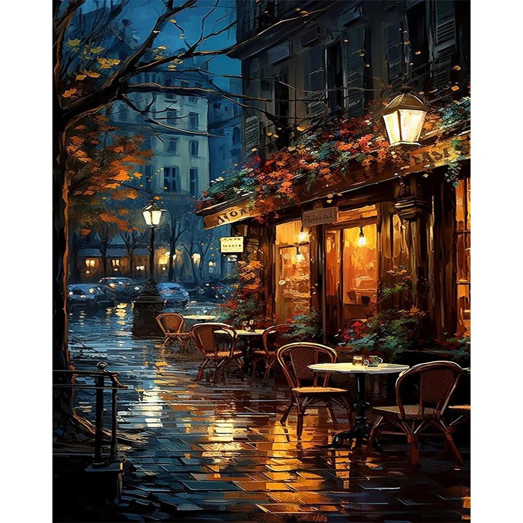 

DIY Paint By Numbers Kit for Adults - Night Light, Acrylic Digital Oil Painting Art on Canvas Home Decor Gift No Frame