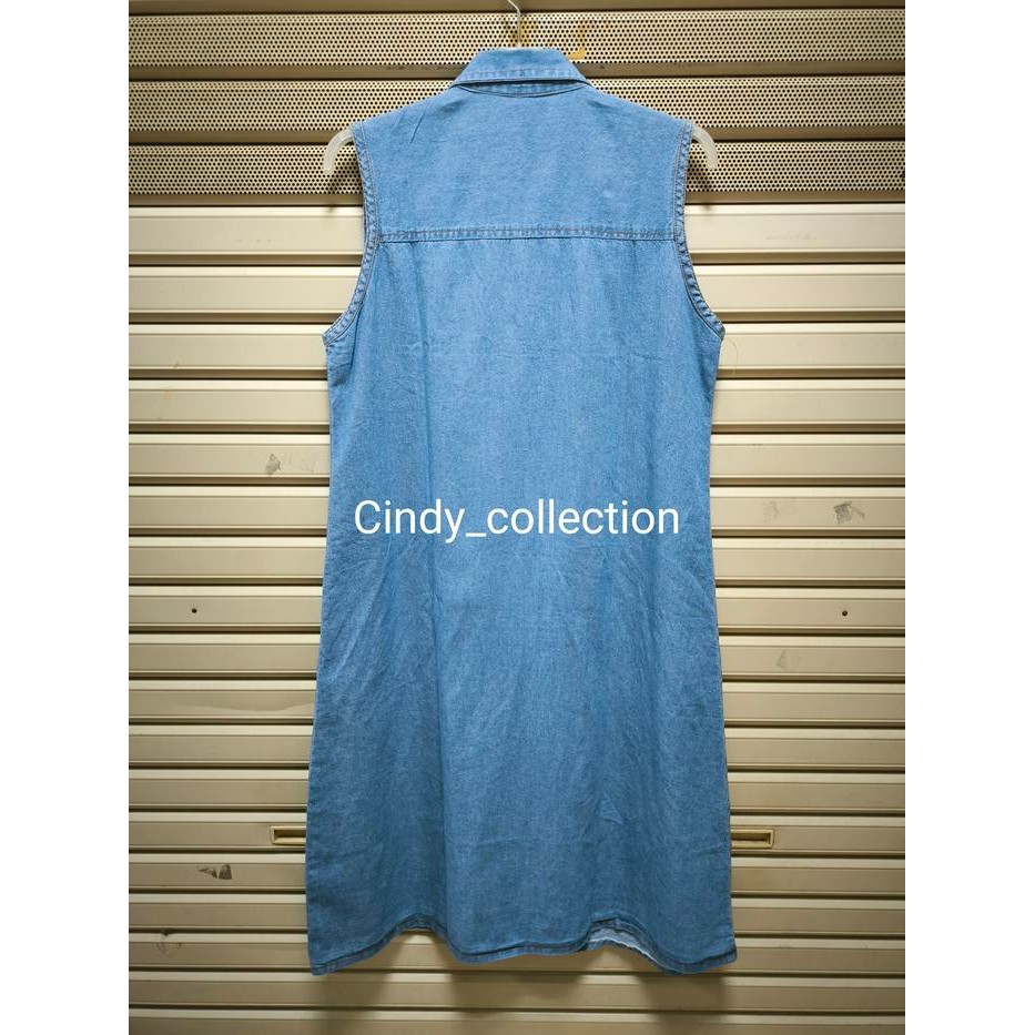 ROMPI VEST PANJANG JEANS WANITA ROMPI JEANS PANJANG OUTER JEANS WANITA LONG VEST DENIM WANITA - BIRU