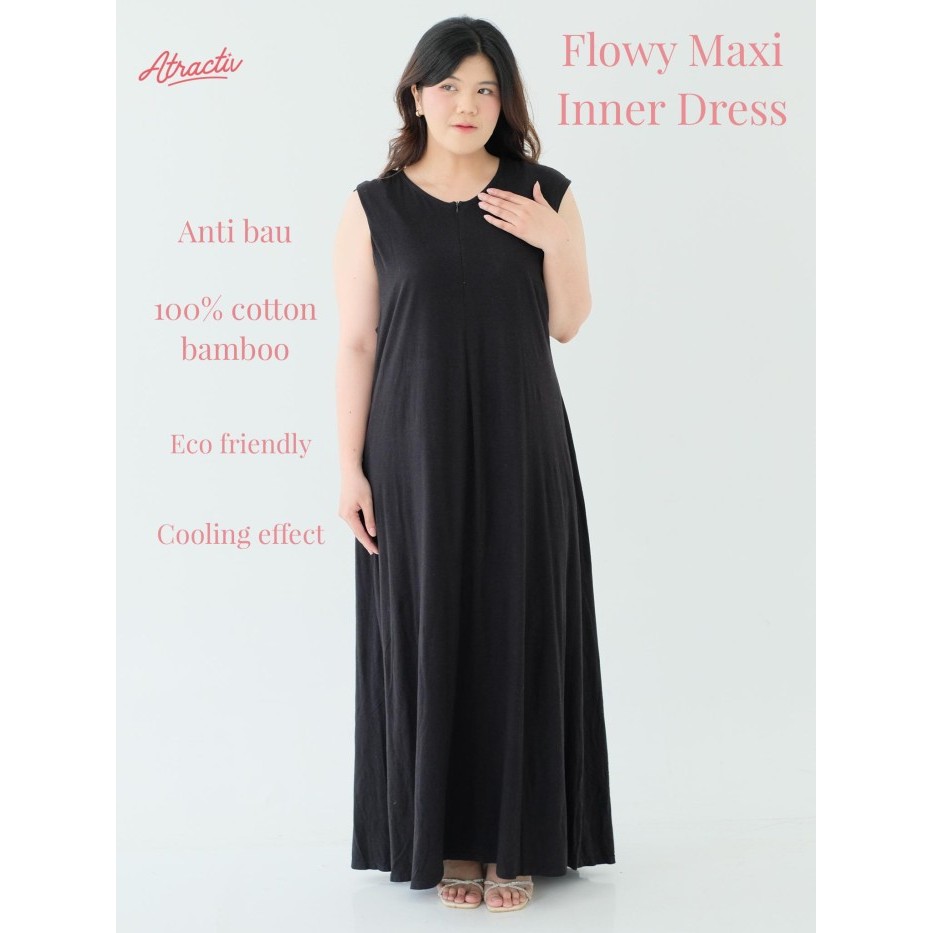 ATRACTIV Dress Kaos Tanpa Lengan Jumbo LD130 LD142 Manset Gamis Jumbo - Hitam, XXL