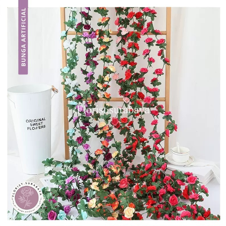 [COD] Bunga Rambat Mawar 2 Meter Bunga Juntai Mawar Bunga Gantung Dekor Rambatan Artificial Import