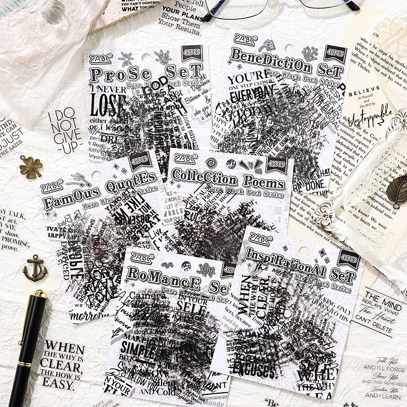 

40 PCS English Pattern PET Sticker Packs DIY Decorative Scrapbooking Collage Stationery Decor Junk Journal Aesthetics Sticker