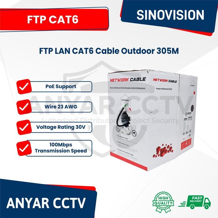 Kabel LAN FTP CAT6 Hitam Kabel CAT 6 FTP Outdoor 305M Sinovision
