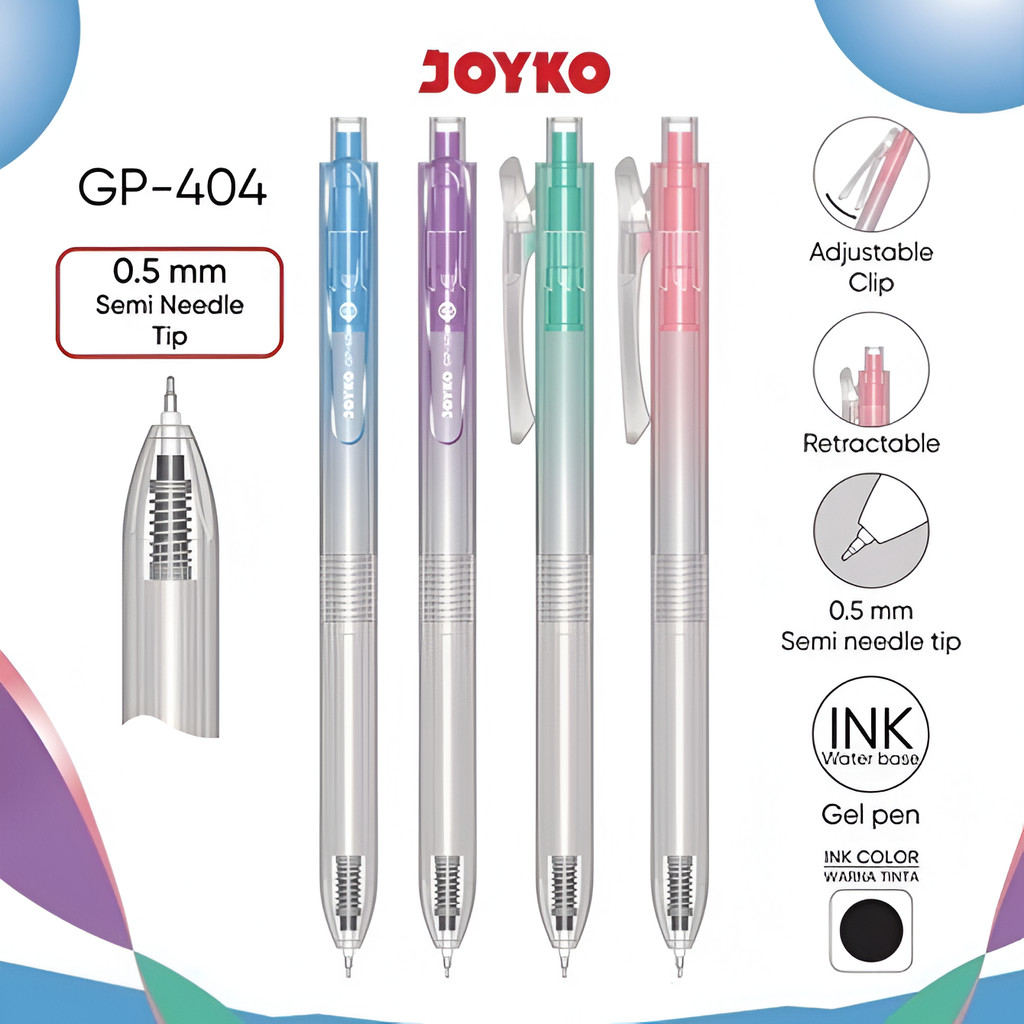 

Gel Pen Pulpen Pena Joyko GP-404 0.5 mm (12 PCS) - Bolpen Pulpen Gel Hitam 0.5 mm