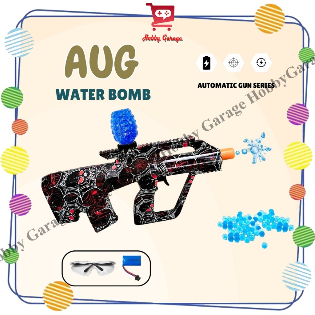 LETERSHOP Mainan Tembakan Anak AUG Watergel Auto  Black Spider Gun Otomatis Water Gel