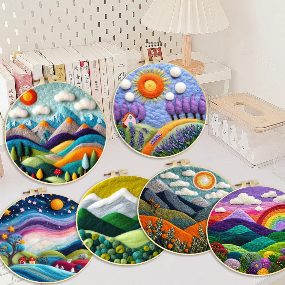 

RUOPOTY Mountain scenery Felting Kits For Beginners Punch Needle Kit Craft Kit Art And Crafts With Needles Diy Home Decoration