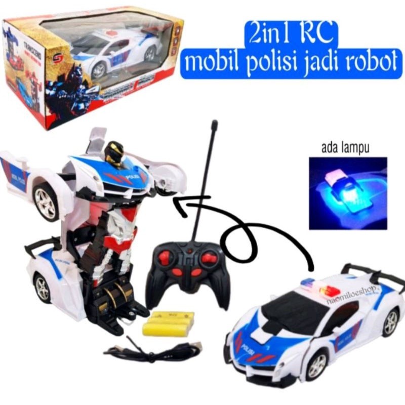 Mobil Remot Robot Transformer Polisi RC Remote Control Ada Suara & Lampu Sirine