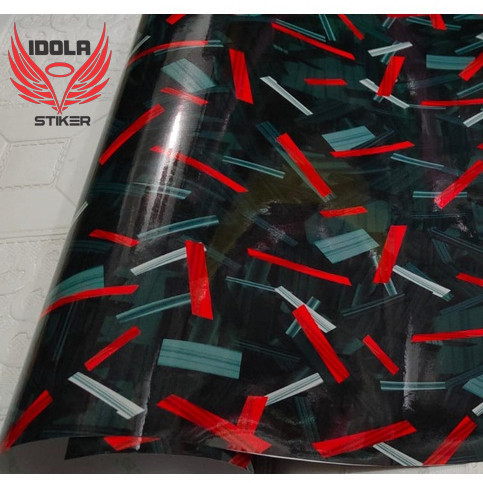 SKOTLET BAHAN STICKER STIKER CARBON FORGET VIRAL MERAH (METER)