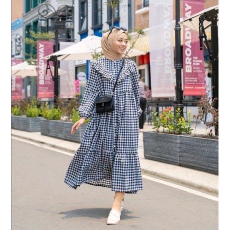 Midi Dress KOTAK bahan katun premium /Midi Dress - Gamis Katun Kotak Premium / TUNIK MILES KOTAK