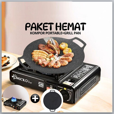 Alat BBQ Grill Kompor Portable dan Grill Pan 34 cm Satu Set Alat Ngegrill Panggang 1 Set Barbeque Gr