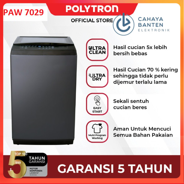MESIN CUCI POLYTRON 9029 9Kg Zeromatic - TOP LOADING 9029Y