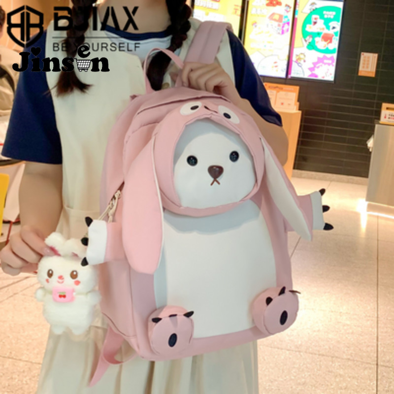 [JinSen] Tas Sekolah Jepang Ransel Lucu Beruang Telinga Besar Wanita Tas Sekolah Boneka Pelajar SMP 