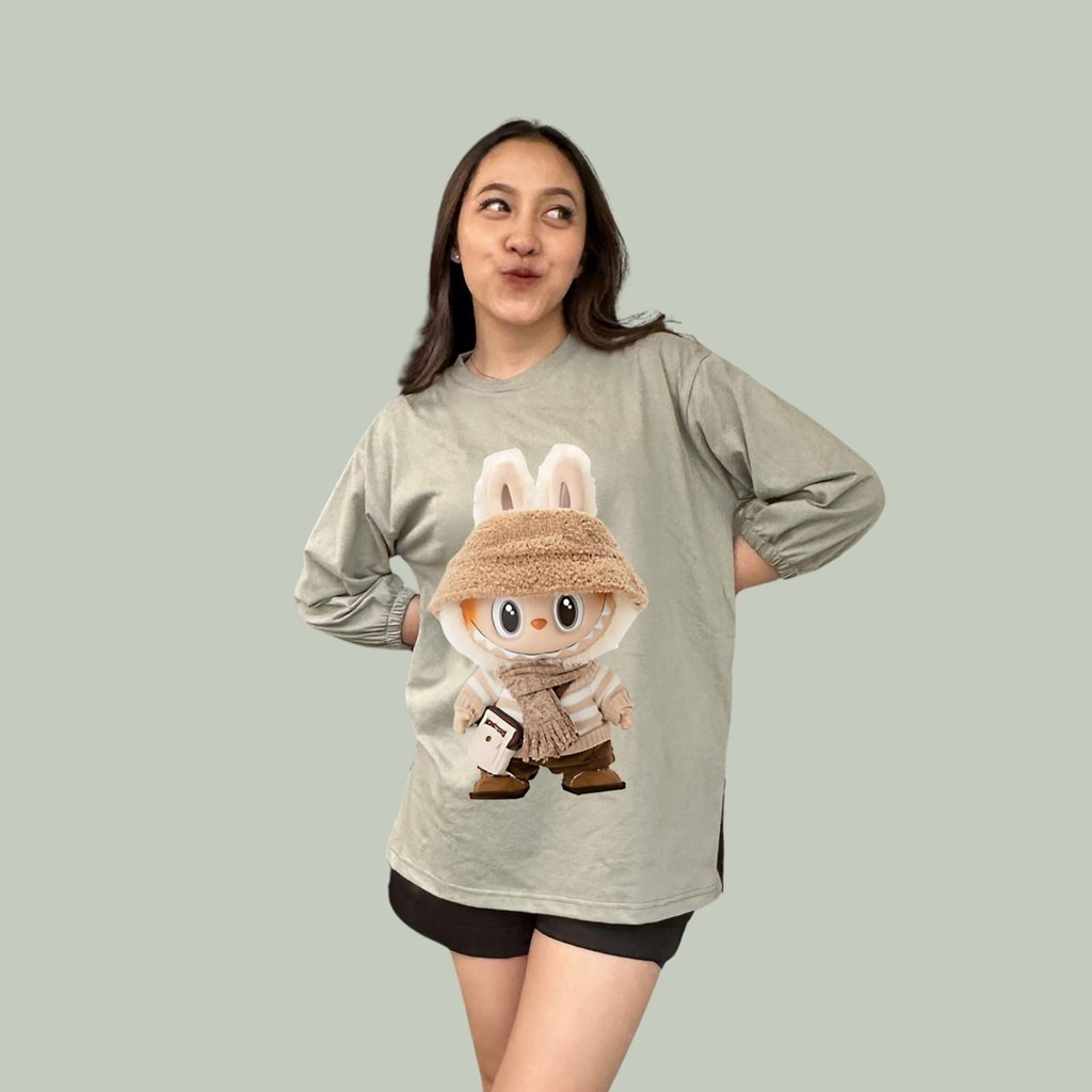 Kaos Oversize Lengan 7/8 | Kaos Jumbo Lengan Panjang | Kaos Oversize Slit | Kaos Wanita Lengan 7/8