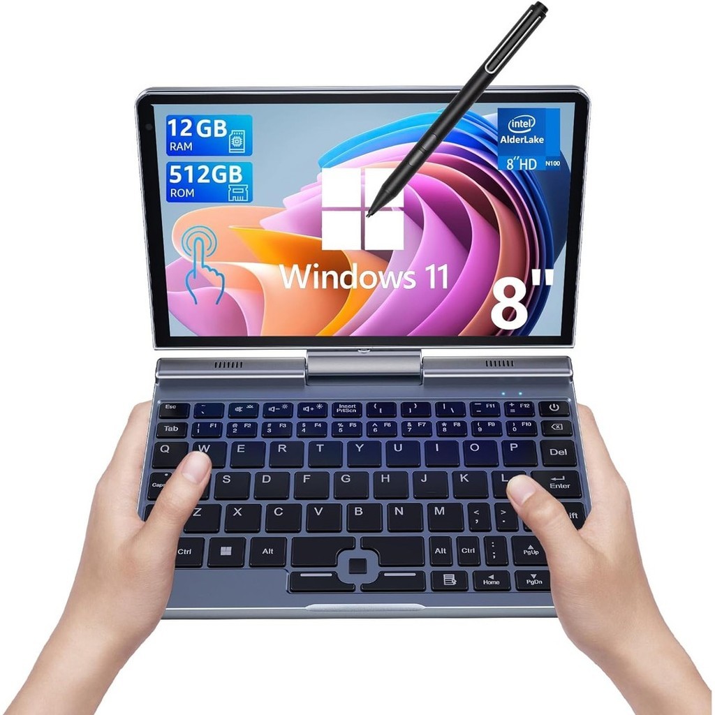 

Portable Mini Laptop windows 11 8 Inch Touch Screen Notebook N100 12GB+1TB IPS Netbook Win 11 Pro Mini PC Micro Computer