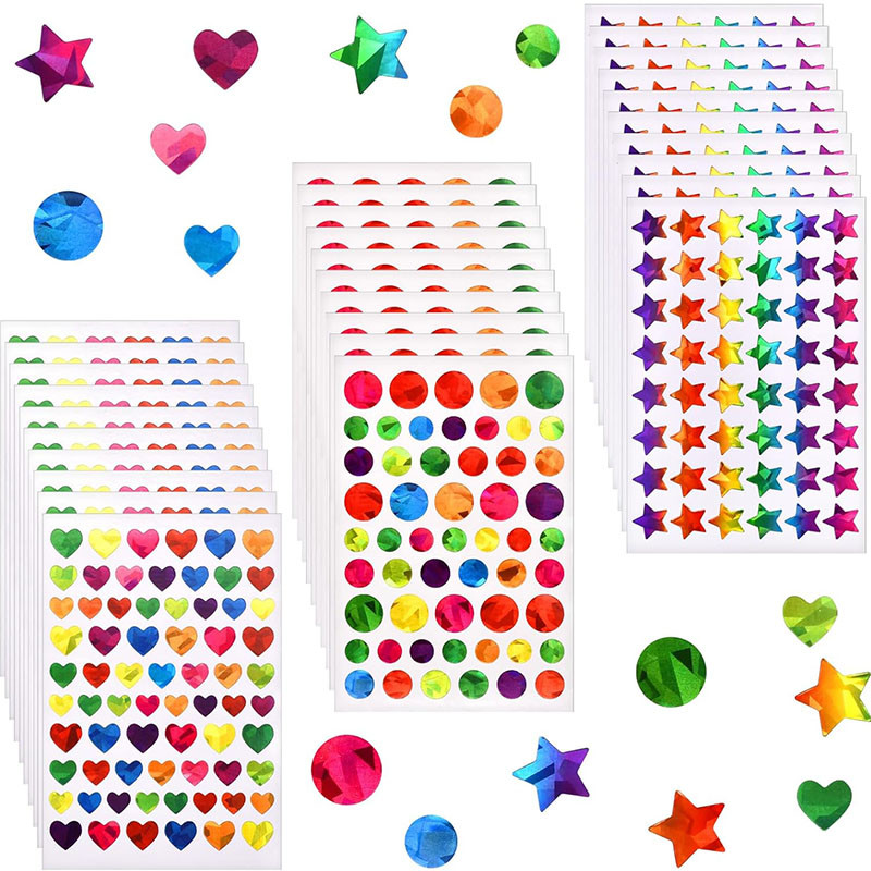 

Sparkly Holographic Round Dot Heart Star Stickers for Kids Student Rewards Glitter Foil Behavior Reward Chart Decoration Decals