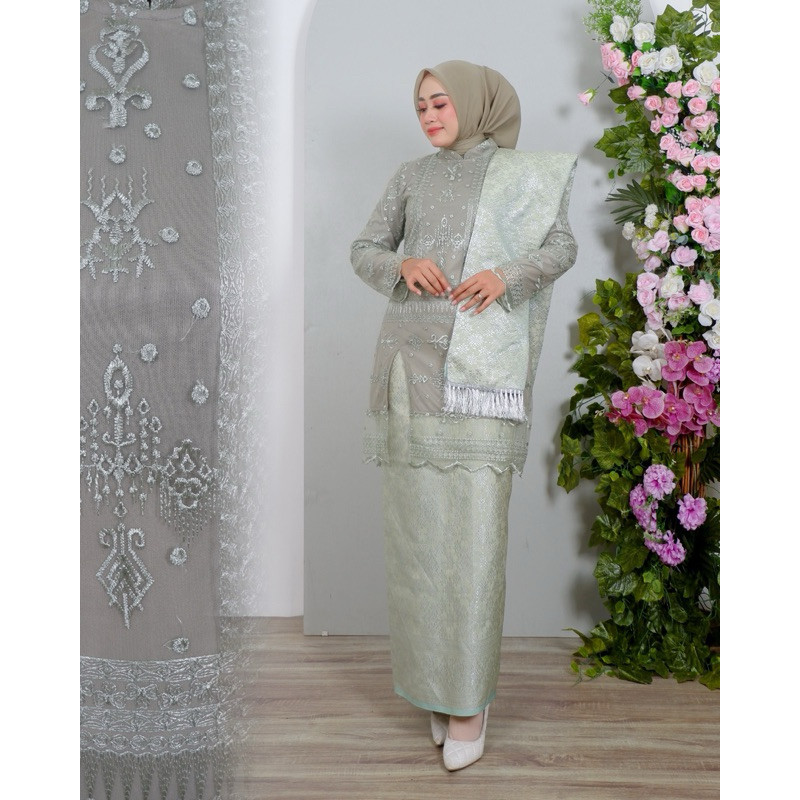 Hiyon Kebaya - Set Kebaya Tunik Tile Modern Bawahan Rok Lilit Songket Palembang