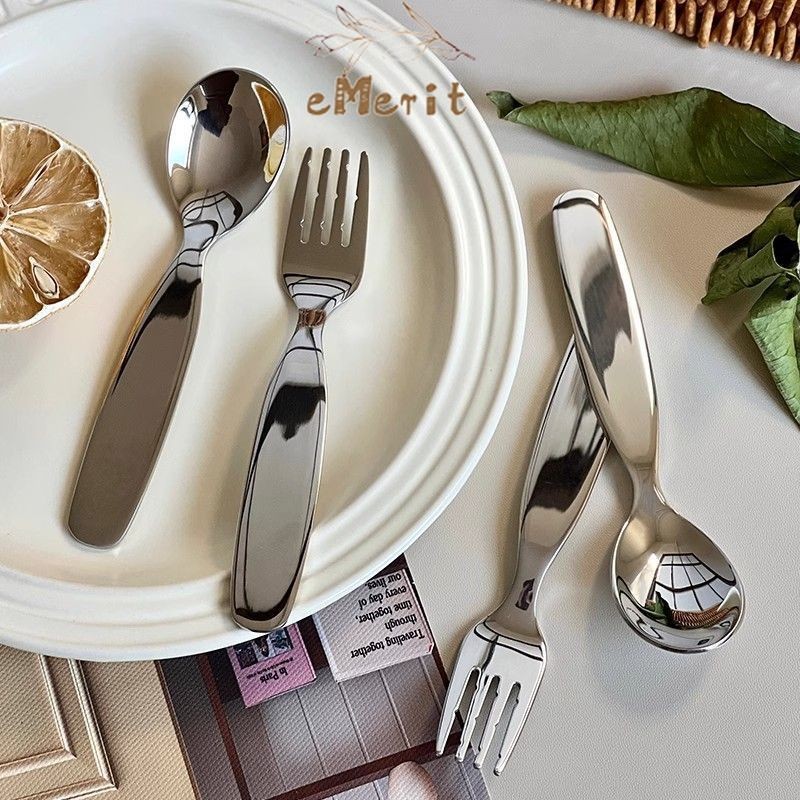 Sendok Garpu Anak Stainless Sendok Set Anak Stainless Sendok Garpu Anak Pegangan Pendek Sendok Makan