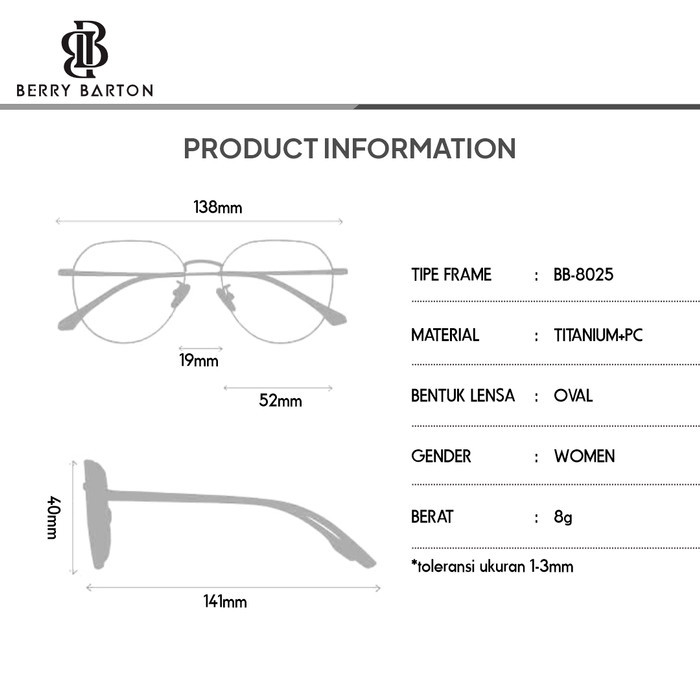 promo ✨ -Kacamata Minus Frame Oval Titanium Anti Radiasi Photocromic 8025 - Pink Rose Gold, Frame On