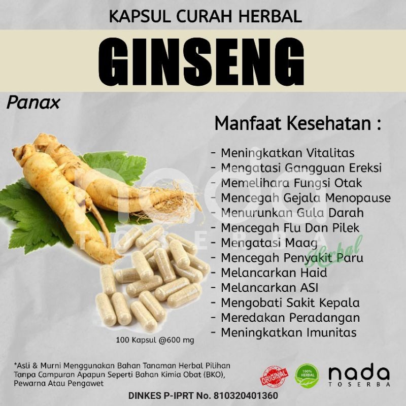 

Kapsul GINSENG 100 Kapsul Herbal Curah | Herbal Vitalitas Dan Gangguan Ereksi
