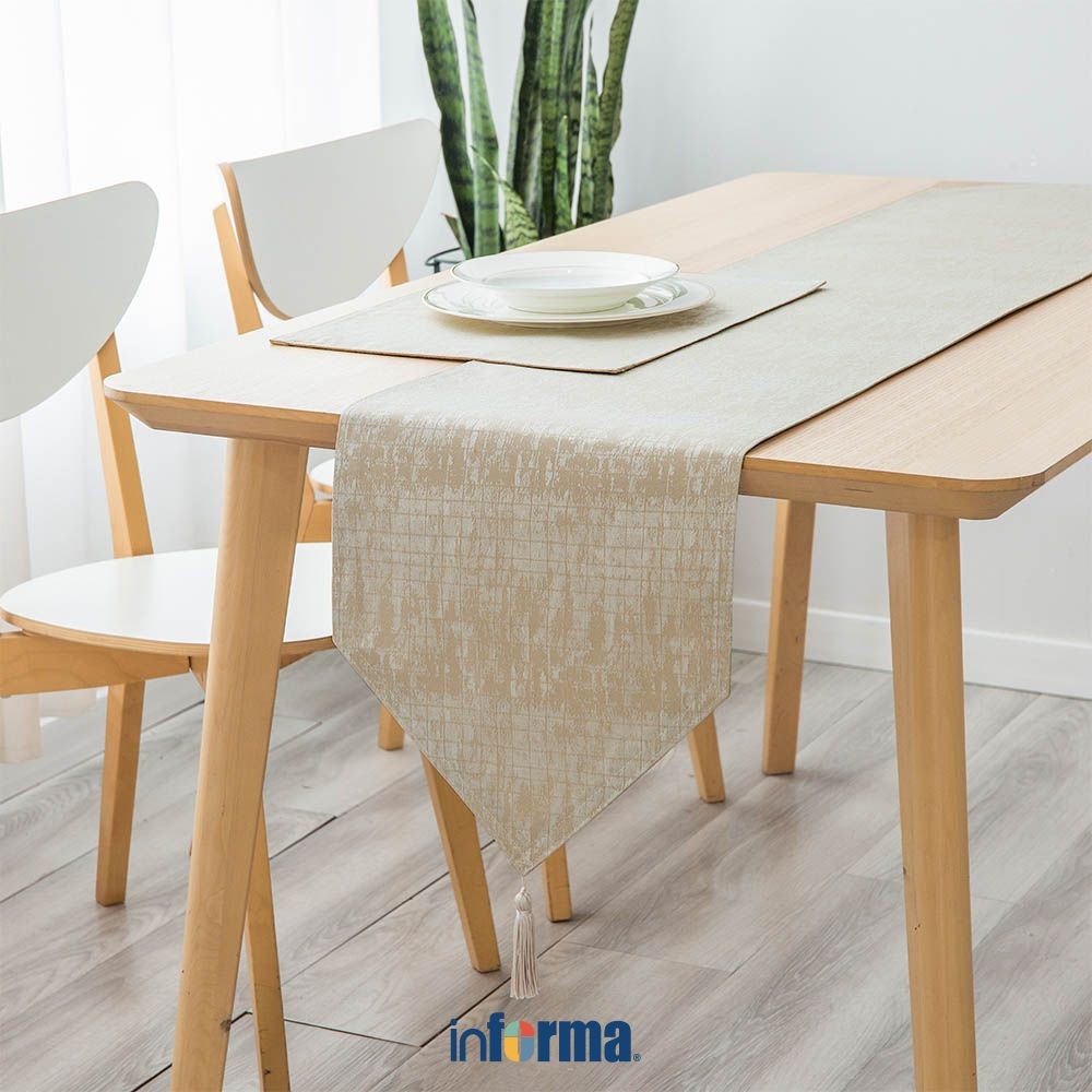 Informa 33x160 cm Table Runner Jacquard Yarn Dyed - Krem Beige Taplak Meja Tengah Serbaguna Dekorasi