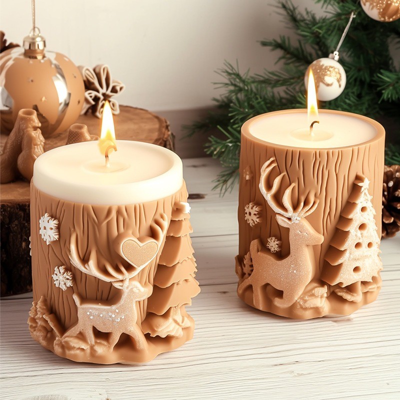 

Christmas Tree Carving Cylindrical Candle Silicone Molds DIY Christmas Aromatherapy Handmade Candle Making Mould Holiday Decor