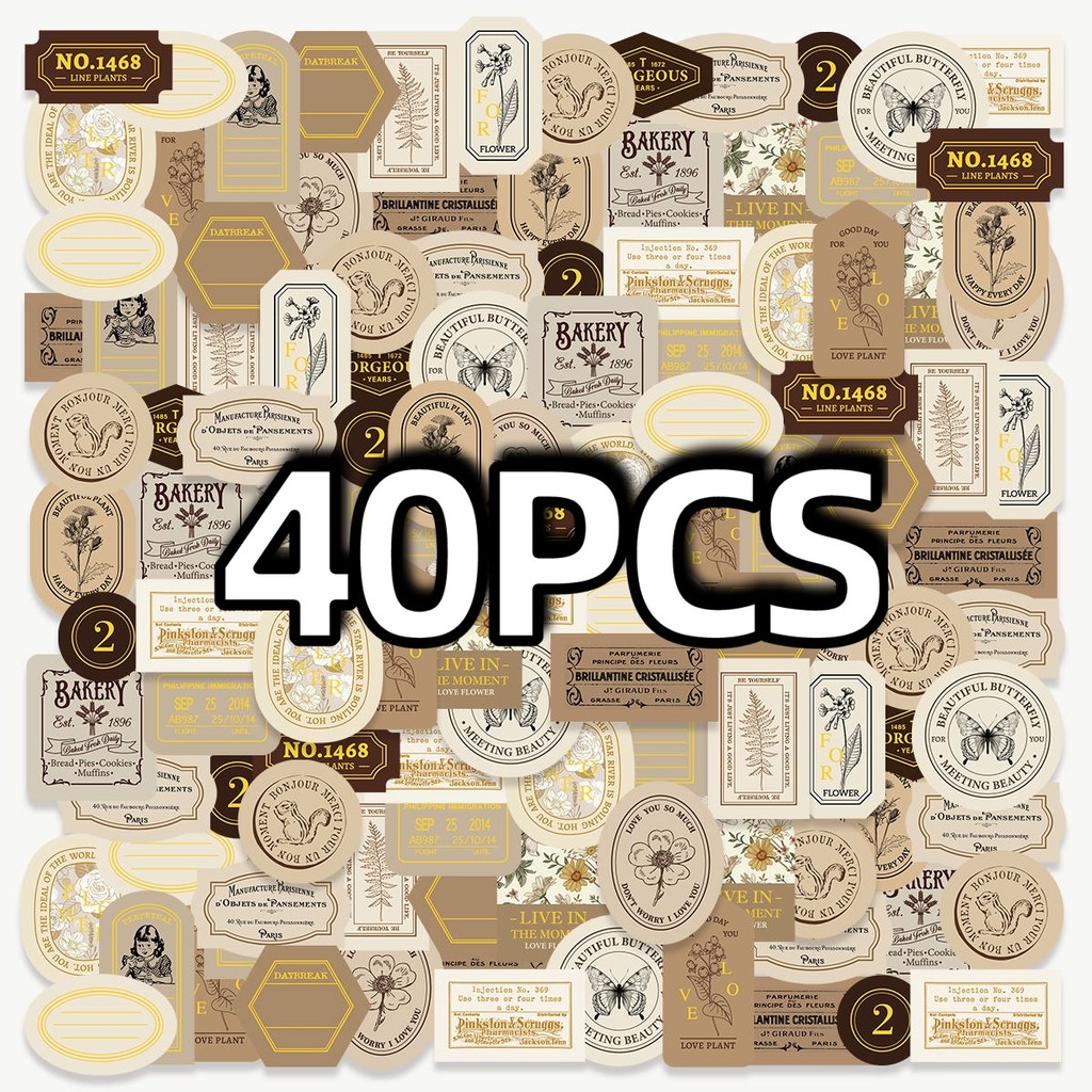 

40Pcs Retro Irregular Label Stickers, Each 2, DIY Mobile Skateboard Bike Notebook Decor