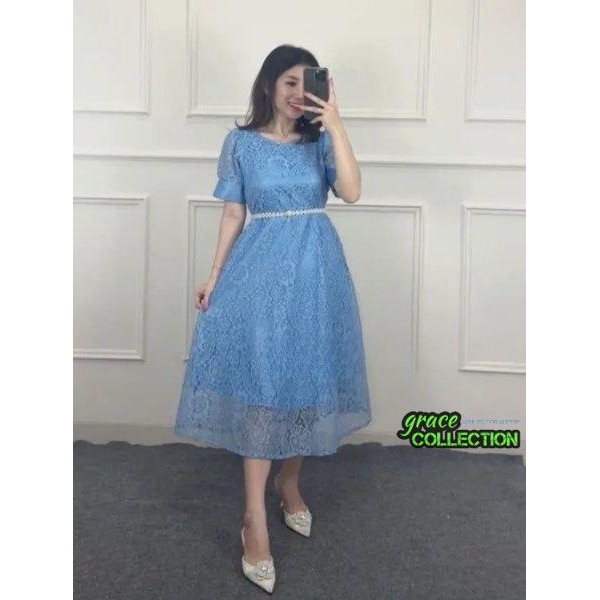 GRAC3COLL MIDI PREMIUM PARTY DRESS DEWASA & REMAJA MORIAH + BELT MUTIARA SIZE M(10-15TAHUN) - XL / D