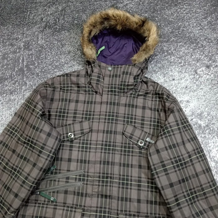 Jaket snowboard pria KISSMARK motif kotak-kotak jaket gunung outdoor bulu Hoodie bisa dilepas