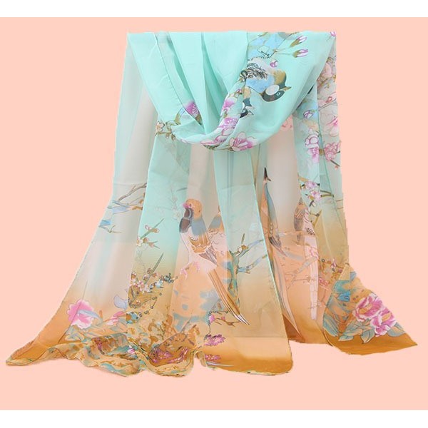 ✔Virtual.C✔ - PROMO Syal sifon motif aksesoris wanita scraf lembut selendang fashion - Biru org buru