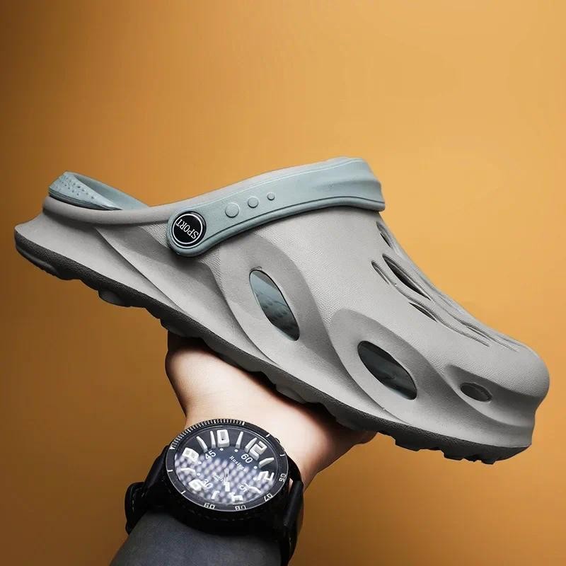 

Breathable Waterproof Slippers Men's Summer Outdoor Non-slip Lightweight Driving Hole Shoes Athleisure Beach Semi-slip Sandals