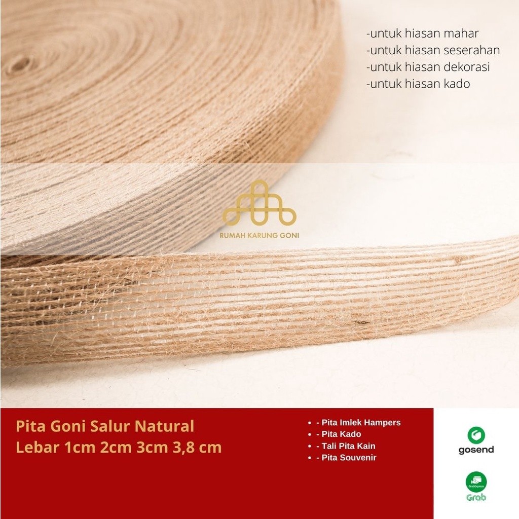 

Pita Goni Salur Natural Lebar 1cm 2cm 3cm 3,8 cm - Pita Imlek Hampers - Pita Kado - Tali Pita Kain - Pita Souvenir