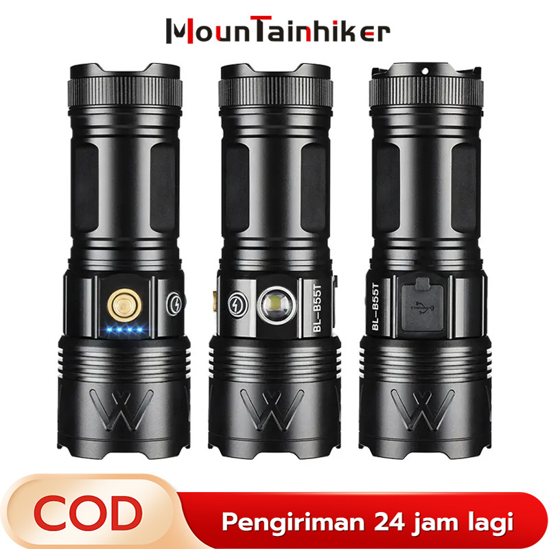 Senter LED Super Terang 90000 lumens USB C Rechargeable Senter Anti Air Zoomable Flashlight   Senter