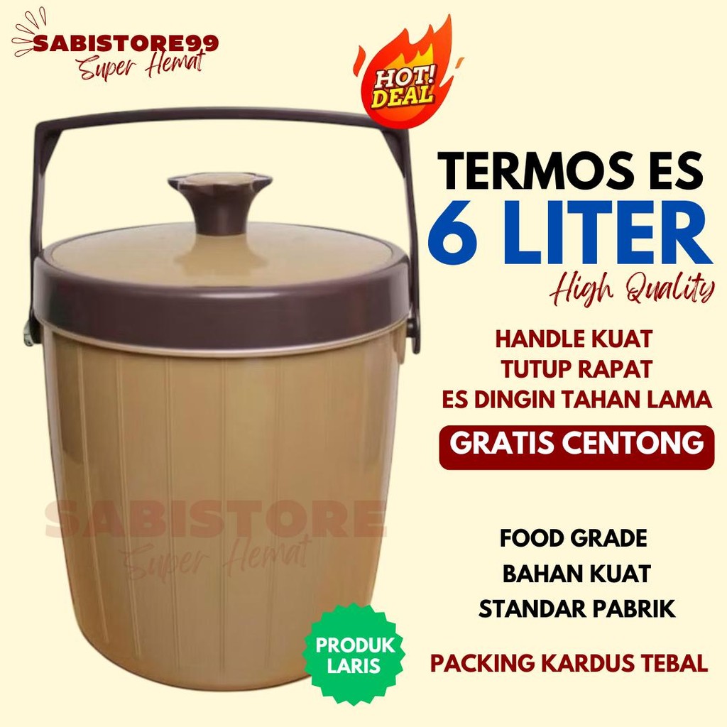 TERMOS ES 6 LITER GRATIS Centong - Termos Es Dingin Awet Tahan Lama Es Tidak Mencair Tutup Rapat