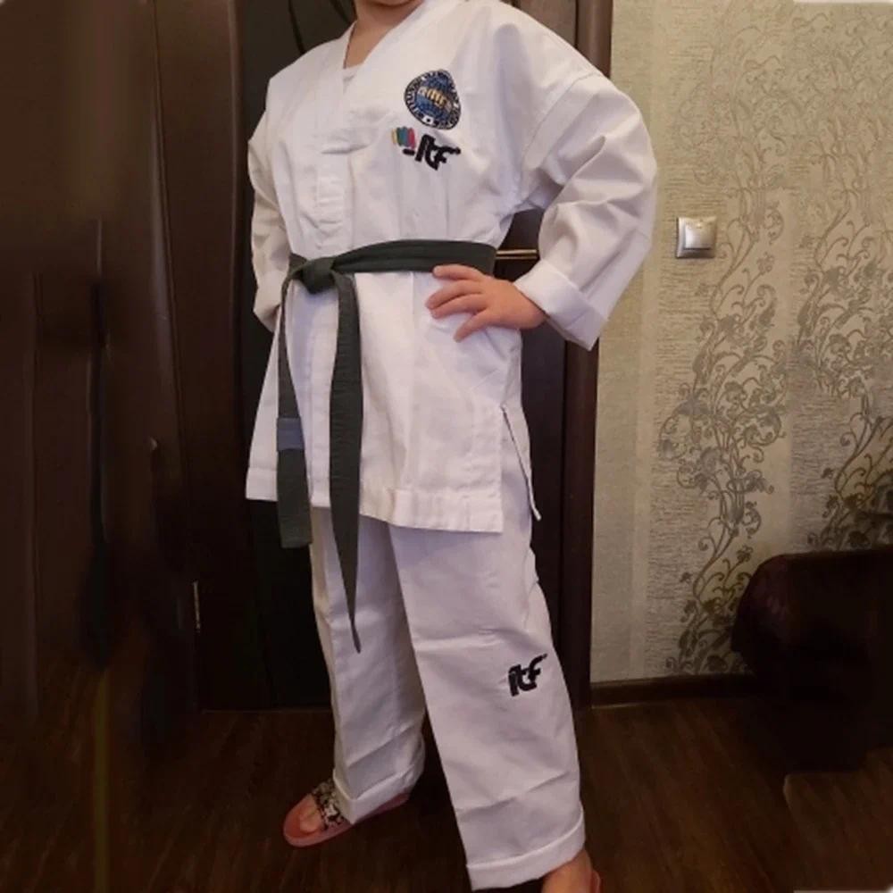Traditional ITF Student Uniform White Taekwondo Uniform Kid Adult Taekwondo Suit Dobok Clothes Long 