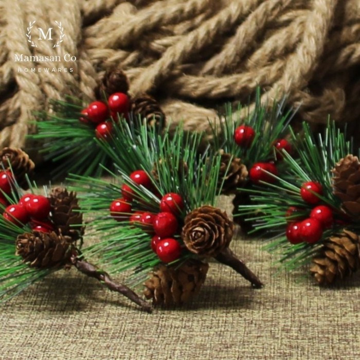 

Christmas Cherry Pine Ornament | Hiasan cherry pine daun dekorasi natal hamper CMH0154