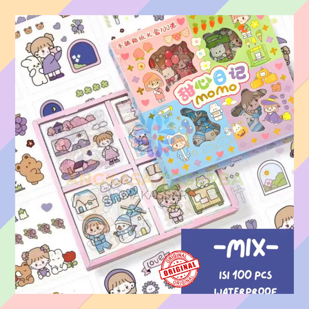 

SC20 Sticker MOMO Isi 100 Lembar Box Stiker Kartun Korea Lucu Dekorasi TGAL