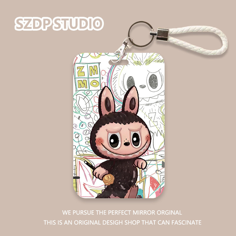 

ID CARD Garis sketsa kartun Korea Pola Labubu, penutup pelindung gantungan kunci terintegrasi kawaii lucu, penutup pelindung kartu bank, kartu ID, penutup pelindung kartu bus