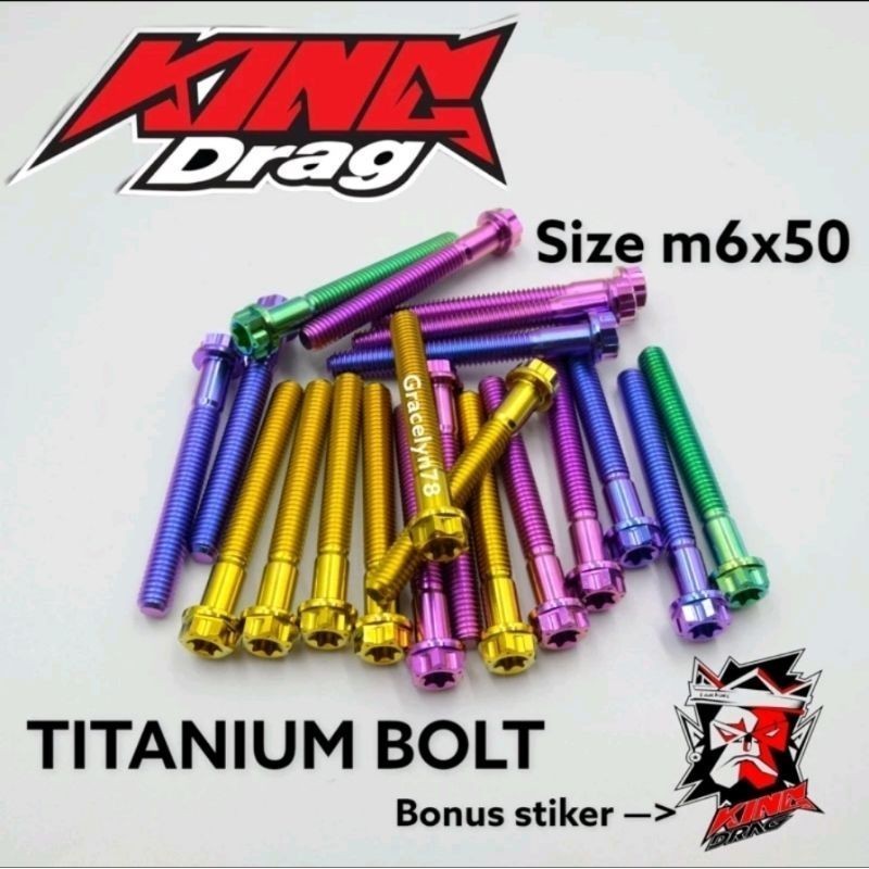 JQ RACING COD Baut Probolt TITANIUM M6 x 50 Baut 10 Panjang Drat 5cm Original Made In Thailand