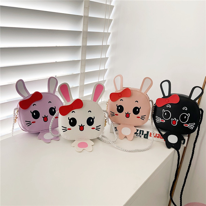 

Cute Rabbit Girls Messenger Bag Cartoon PU Leather Small Handbag Princess Children Shoulder Bag Casual Zipper Kids Coin Purse