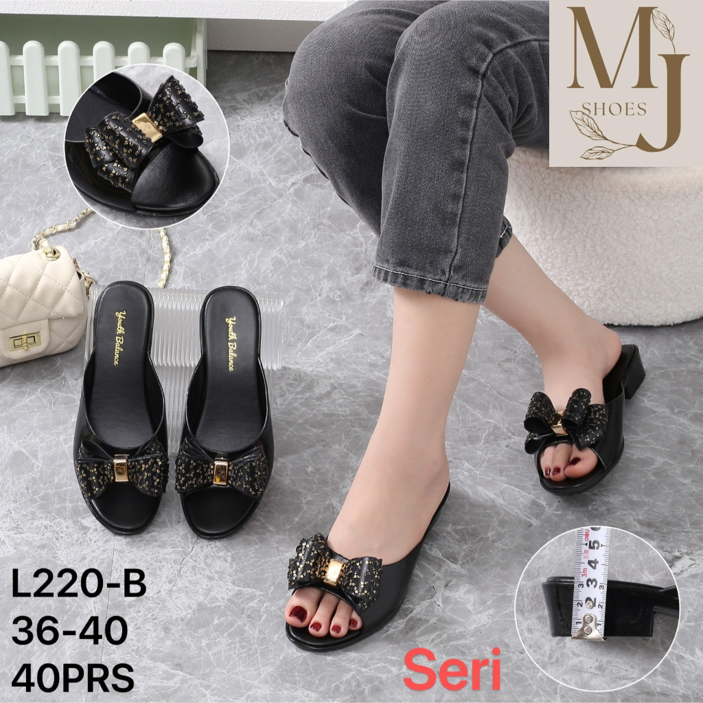 sandal hak wanita 5 cm cantik pita karet jelly balance L220-B