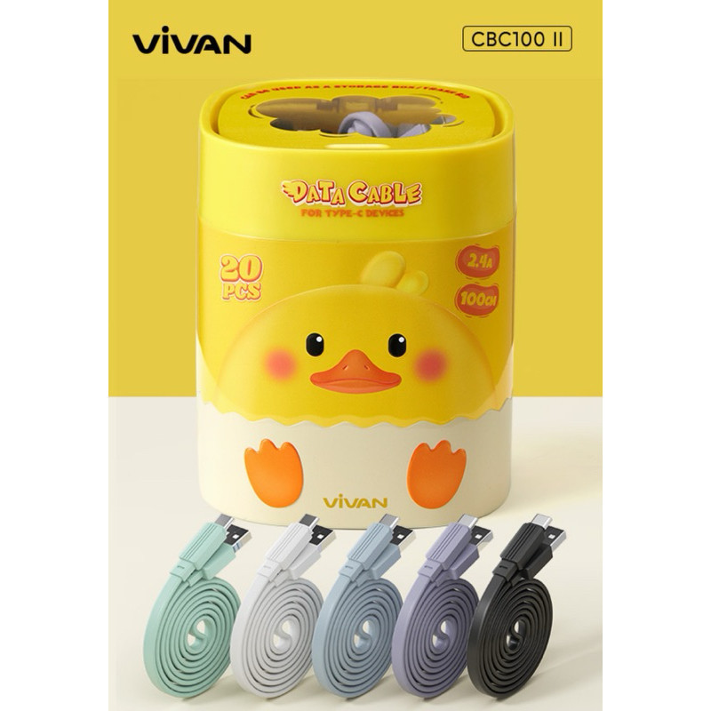 VIVAN CBC100 II TYPE C 2.4A 100cm 1 Toples Isi 20 Pcs Original Kabel Cas Vivan Type C Kaleng Bebek F