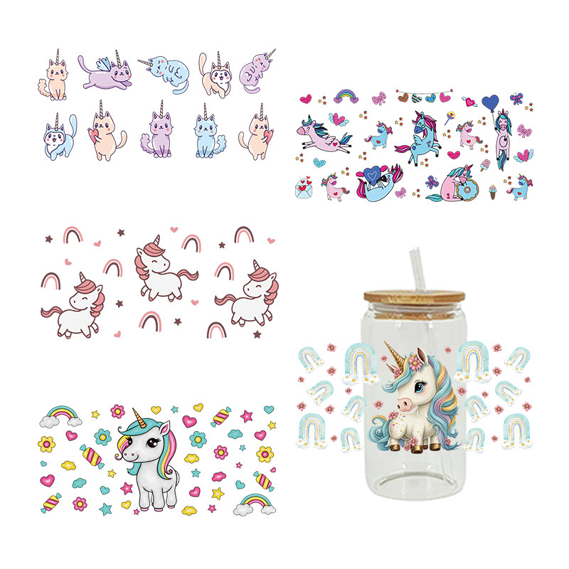 

UV DTF Transfer Sticker Watercolor Unicorn Kid Life Rainbow Printed For 16oz Libbey Glasses Can Wraps D13607